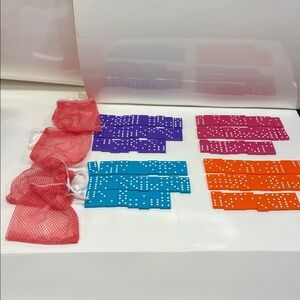 Pink Mesh Bags with Colorful Plastic Dominos